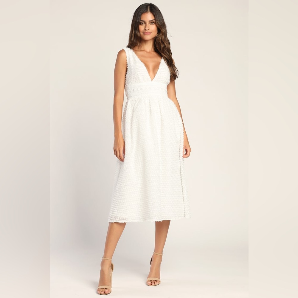 Forever Unique White Textured Lace Midi Dress